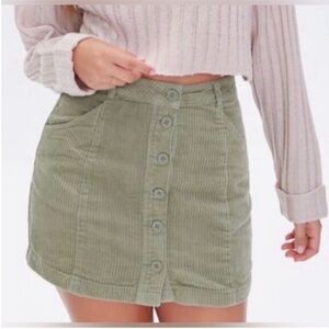 Forever 21 Sage Green Corduroy Button-Down Mini Skirt - Size Large